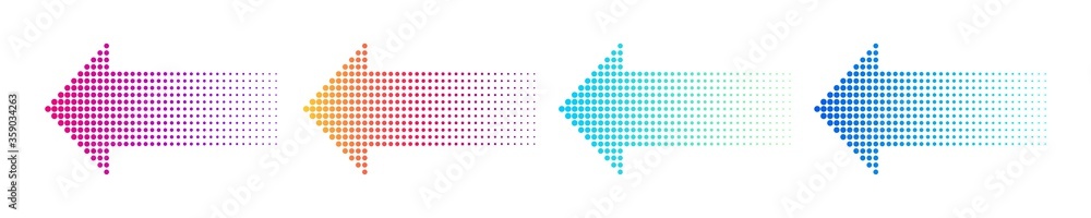 Poster dotted arrow gradient design. vector isolated elements. arrow halftone effect.