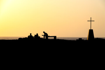Fototapeta na wymiar People watching the sunset in the village of Ponta de Sol, Island of Santo Antao, Cape Verde