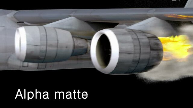 Emergency landing of a airplane with left engine on fire. Concept of aerial accident. green screen