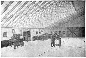Photography Lab by C. P. Goerz. Illustration of the 19th century. White background.