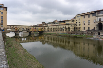 Ponte Vecchio the famous Arch bridge in Florence on Arno river, Tuscany, Italy