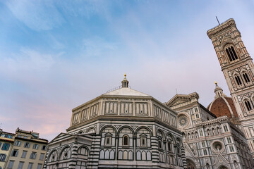 Details of Cathedral of Saint Mary of the Flower, called Cattedrale di Santa Maria del Fiore in Florence Tuscany. Also known Cathedral of Florence or Duomo Di Firenze.