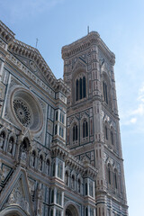 Details of Cathedral of Saint Mary of the Flower, called Cattedrale di Santa Maria del Fiore in Florence Tuscany. Also known Cathedral of Florence or Duomo Di Firenze.