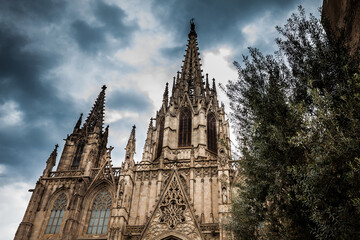 Fototapeta na wymiar Cathedral of the Holy Cross and Saint Eulalia at the Gothic Square in Barcelona