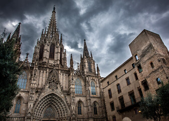 Fototapeta na wymiar Cathedral of the Holy Cross and Saint Eulalia at the Gothic Square in Barcelona