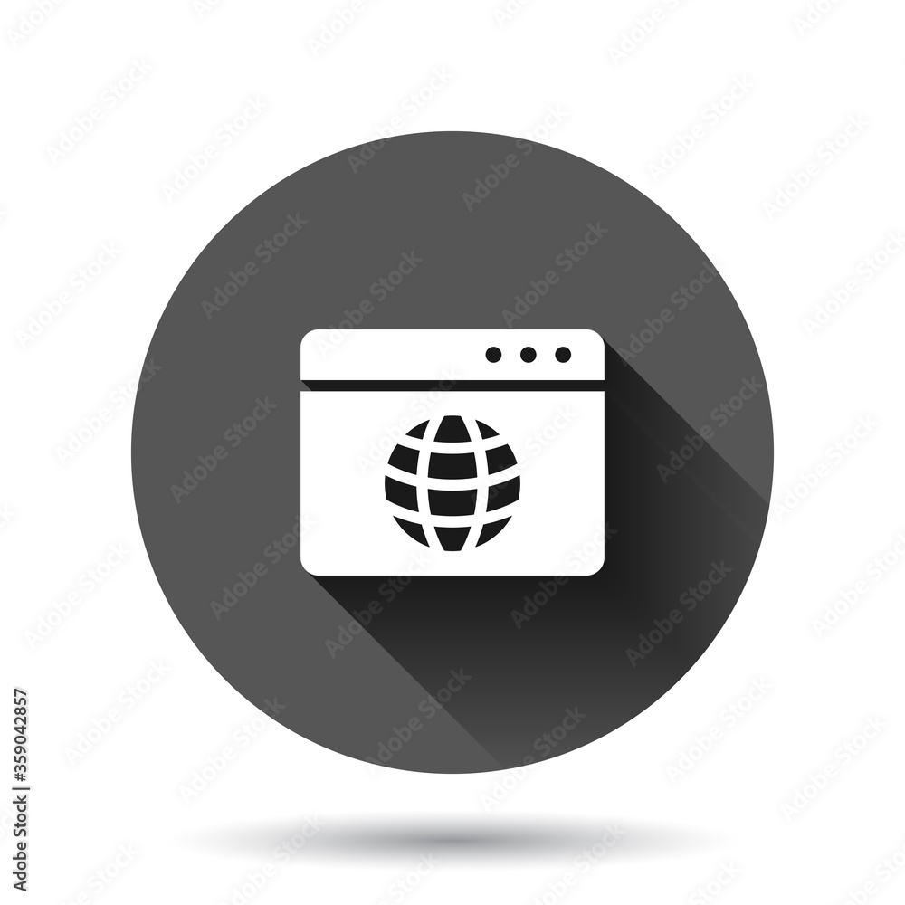 Aufkleber website domain icon in flat style. global internet address vector illustration on black round backgr