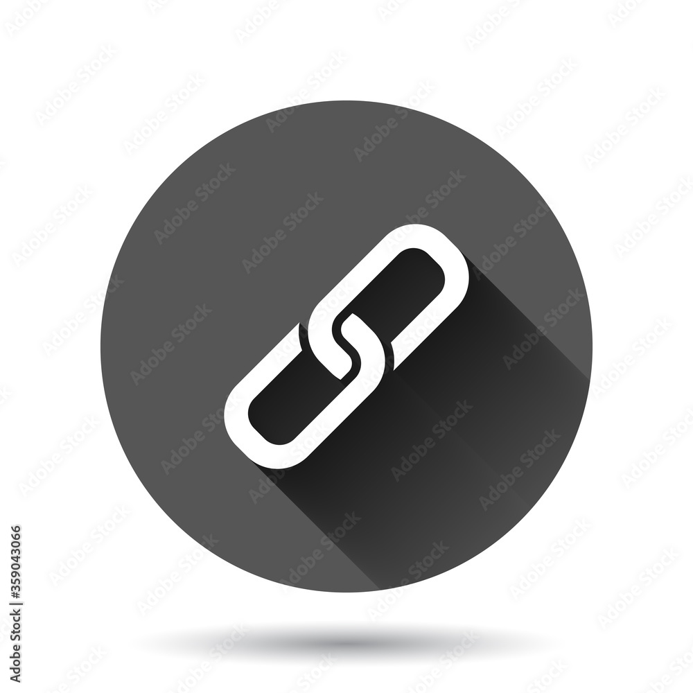 Poster chain icon in flat style. network hyperlink vector illustration on black round background with long 