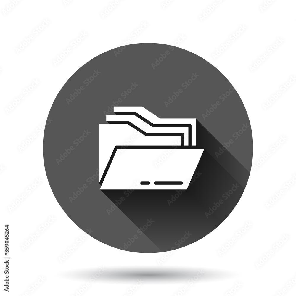 Poster file folder icon in flat style. documents archive vector illustration on black round background with