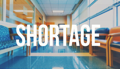 Covid-19 Shortage theme with a medical office reception waiting room background