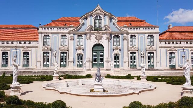 Facade of Queluz National Palace or Palacio Real de Queluz in Sintra, Lisbon district, Portugal. 
