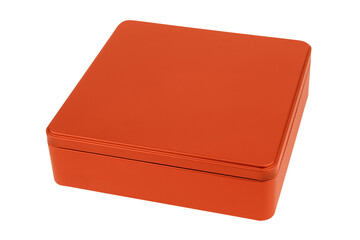 Tin gift box orange color on white background