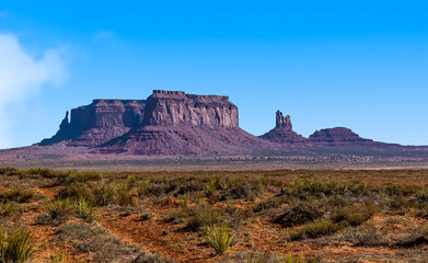 A view towards Merrick Butte in Monument Valley tribal park in a springtime morning