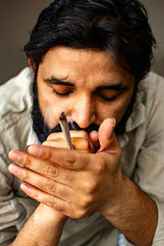 Closeup portrait of a bearded Indian man