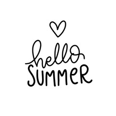 Hello summer. Modern handlettering. Hand drawn typography phrase design.