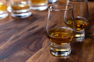 Scotch single malt or blended whisky tasting on distillery in Scotland, UK
