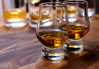 Scotch single malt or blended whisky tasting on distillery in Scotland, UK