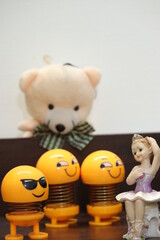 cute toys are looking each other 