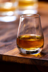 Scotch single malt or blended whisky tasting on distillery in Scotland, UK