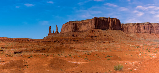 The Three Sisters Spires in Monument Valley tribal park in springtime