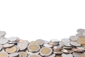 Thai baht coins. Coins of Thailand. Many of Thai baht coins background with space.