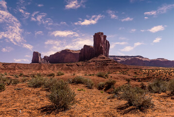 Camel Butte viewed head-on in Monument Valley tribal park in springtime