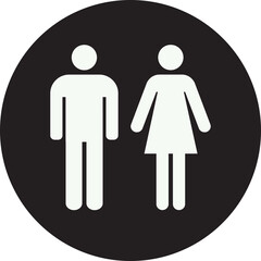 Public toilet sign icon. Men, women isolated on White on circle black background.