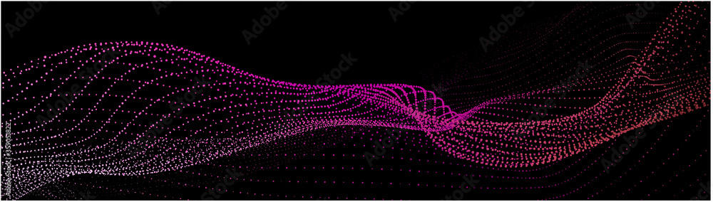 Poster abstract gradient dynamic wave of particles. network of bright points or dots. big data. digital bac
