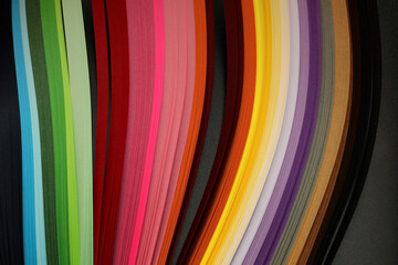 Rainbow color strip wave paper. Abstract texture horizontal black background.