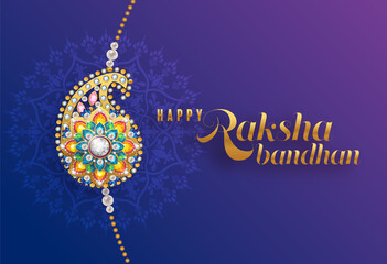 Decorated rakhi for Indian festival Raksha Bandhan Greeting Card ,indian festival with gold patterned and crystals on paper color Background.