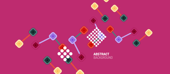 Abstract square dot connections, flat style multicolored geometric background for Wallpaper, Banner, Background, Card, Book Illustration, landing page or poster design