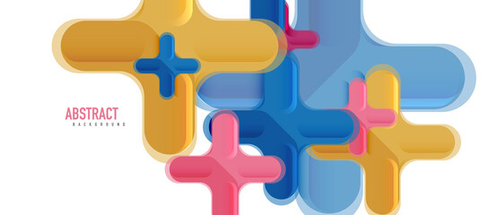 Glossy multicolored plastic style cross composition, x shape design, techno geometric modern abstract background. Trendy abstract layout template