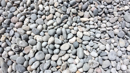 Light gray, clean decorative pebbles. Close-up. Background.