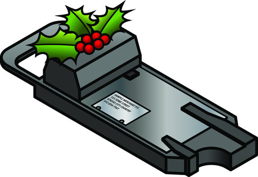 Christmas Holidays Gift Buying And Consumption Concept: A Sprig Of Holly On A Credit Card Imprinter.