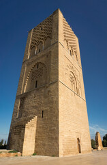 Fototapeta premium Morocco, Rabat, Exterior of the Mausoleum of King Mohamed V and Tower of Hassan, as of 12 Dec 2019.