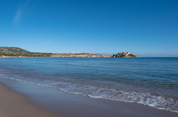 Calvi beach and citadel in Corsica