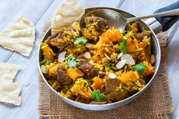 Lamb and apricot biryani with sweet potatoes