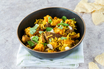 Lamb and apricot biryani with sweet potatoes