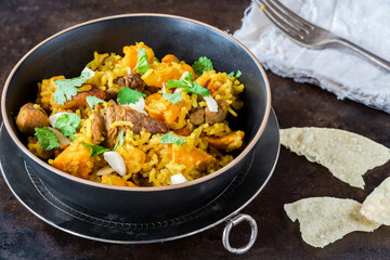 Lamb and apricot biryani with sweet potatoes