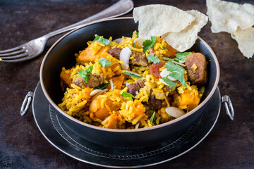 Lamb and apricot biryani with sweet potatoes