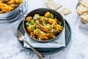 Lamb and apricot biryani with sweet potatoes