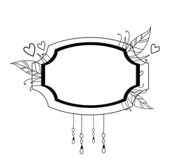 decorative frame with flowers and hearts, simple illustration for greeting card or banner, vector icon or button