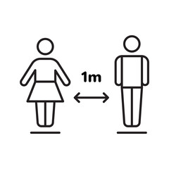 Social distancing icon, prevention safety, measure protection from spread virus, people isolation. Simple thin line web symbol on white background - editable stroke vector illustration