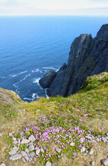 Nordkapp Cliff and rock and sea and sky and horizon