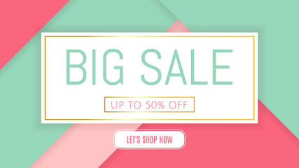 Sale banner template design. Big sale design Web banner or poster for e-commerce, on-line cosmetics shop, store. Vector abctract paper cut background material design