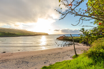 Anakena Beach on Easter Island, Rapa Nui in Chile