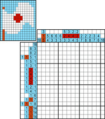 Fototapeta premium Japanese crossword. Colorful. Paint by number puzzle. Education game for children. Flag