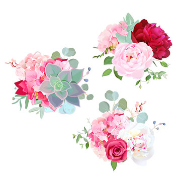 Blooming wedding flowers vector design bouquets