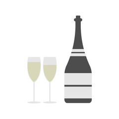 Alcohol Bottle With Two Champagne Glasses Illustration Vector