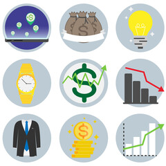 Finance Business Icon Set Money Dollar Sign coin suit symbols