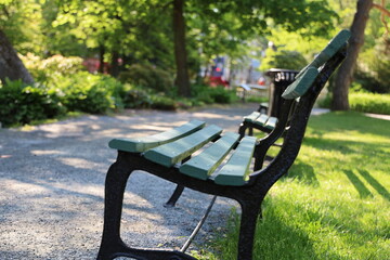 Empty sexy benches in public gardens in Halifax.